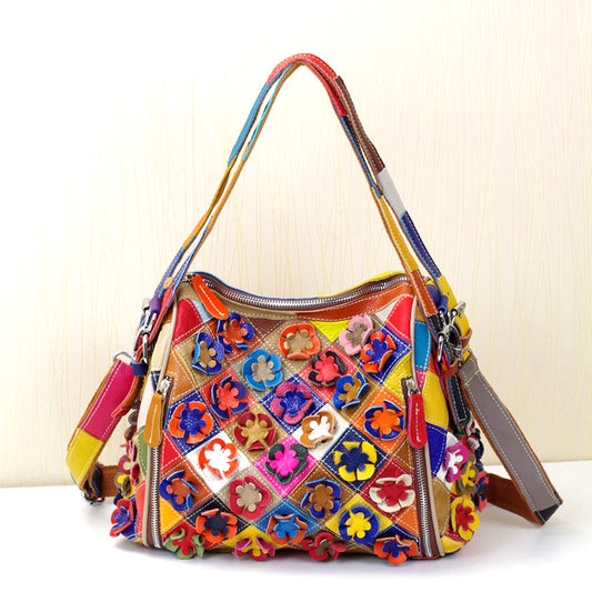 Genuine Top Layer Cowhide Handmade Color Block Handbag for Women, New Arrival Top Handle Crossbody Purse, Trendy Casual Bag for Ladies