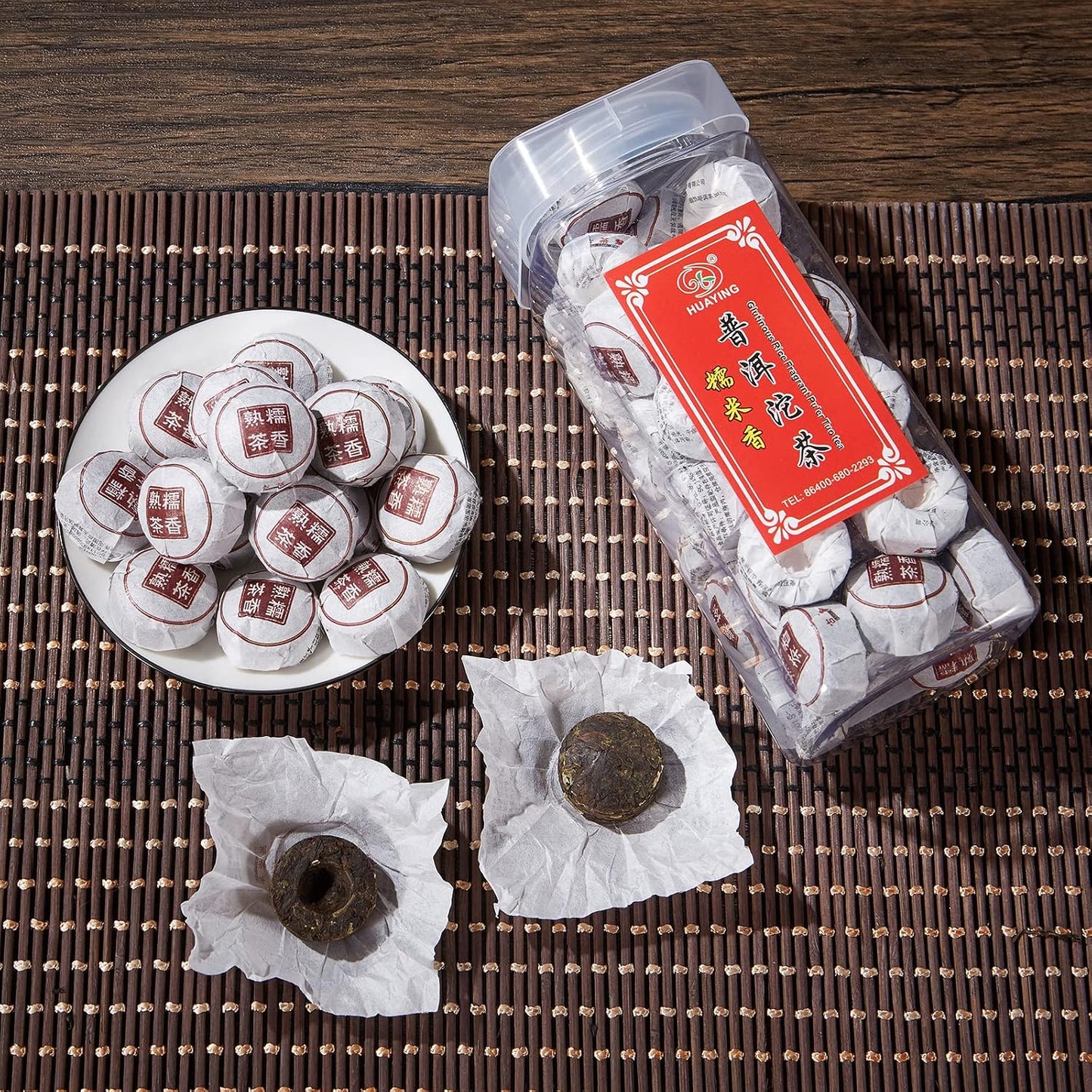 HUAYING Pu-erh Tea, Ripe Puerh Tea Mini Tea Cake with Glutinous Rice Fragrant, Loose Leaf Tea (8.47 Ounce/240g)