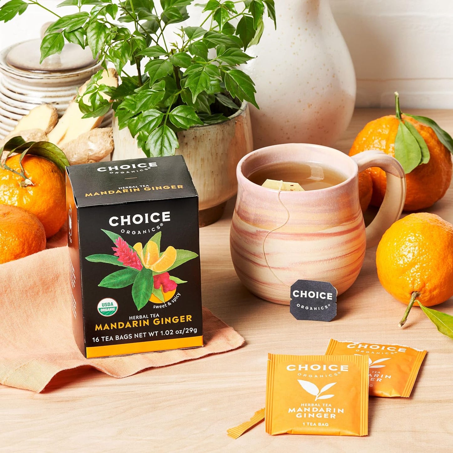 Choice Organics - Organic Mandarin Ginger Tea (1 Pack) - Organic Herbal Tea - 16 Tea Bags