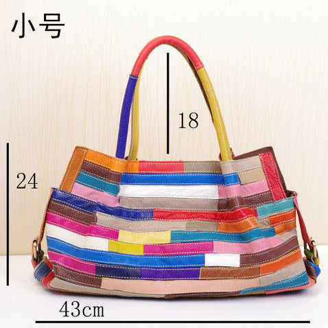 Genuine Top Layer Cowhide Striped Patchwork Handbag for Women, Minimalist Versatile Large Shoulder Crossbody Purse, New Arrival Everyday Bag for Ladies