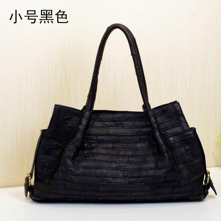 Genuine Top Layer Cowhide Striped Patchwork Handbag for Women, Minimalist Versatile Large Shoulder Crossbody Purse, New Arrival Everyday Bag for Ladies