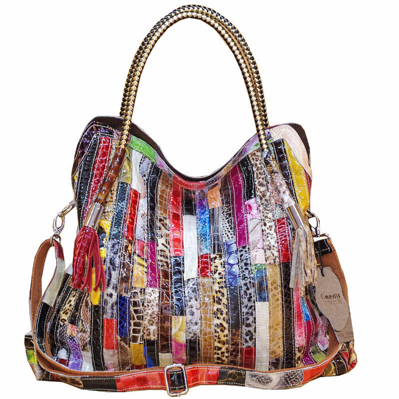 Premium Genuine Leather Bohemian Snakeskin Cross-Body Bag for Women | New Colorful Shoulder Handbag with Unique Artistic Design | Trendy Statement Purse for Everyday Chic, Travel & Casual Outings | Vibrant Boho Accessory with Exotic Reptile Texture &