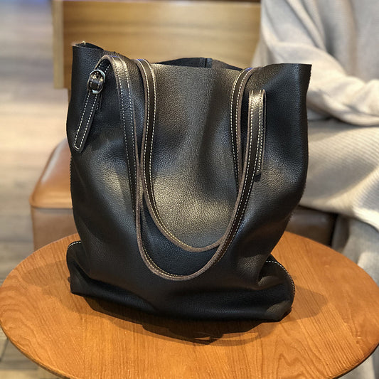 Genuine Top Layer Cowhide Tote Bag for Women, New Japanese-Korean Minimalist Large Capacity Shoulder Top Handle Handbag, Versatile Everyday Purse for Ladies