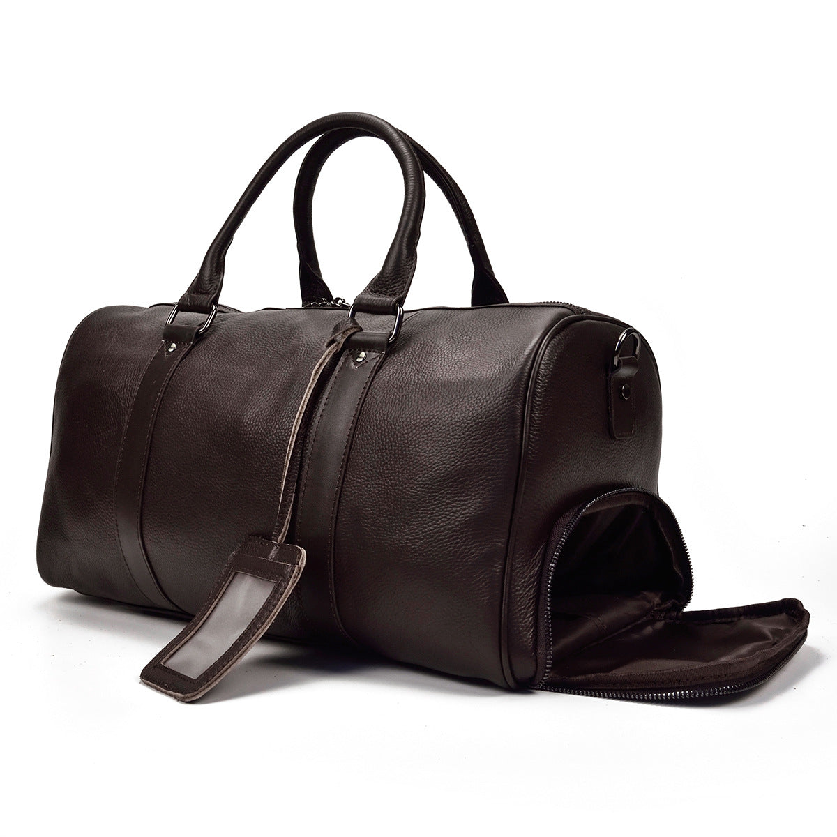 Vintage Pebbled Leather Large Capacity Travel Duffle with Shoe Compartment, Shoulder Crossbody Luggage Bag, Premium Weekender for Men