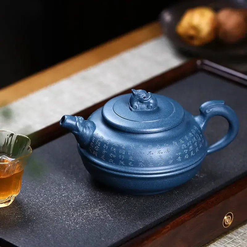 340ml Handmade Hand Painted Yixing Teapot Purple Clay Blue Tea Pot Kung Fu Zisha Teapot Tea Set