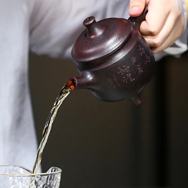 290ml Traditional Yixing Purple Clay Teapots Handmade Raw Ore Kiln Change Tea Pot Tripod Shape Kettle Zisha Tea Set Teaware