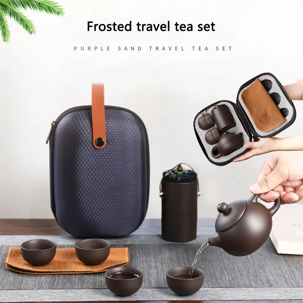 8Pcs Teaware Chinese Tea Set Portable Tea Cup Tea Pot Tea Caddy Travel Teapot Set All in Travel Bag Handmade Purple Clay Teapot 240731