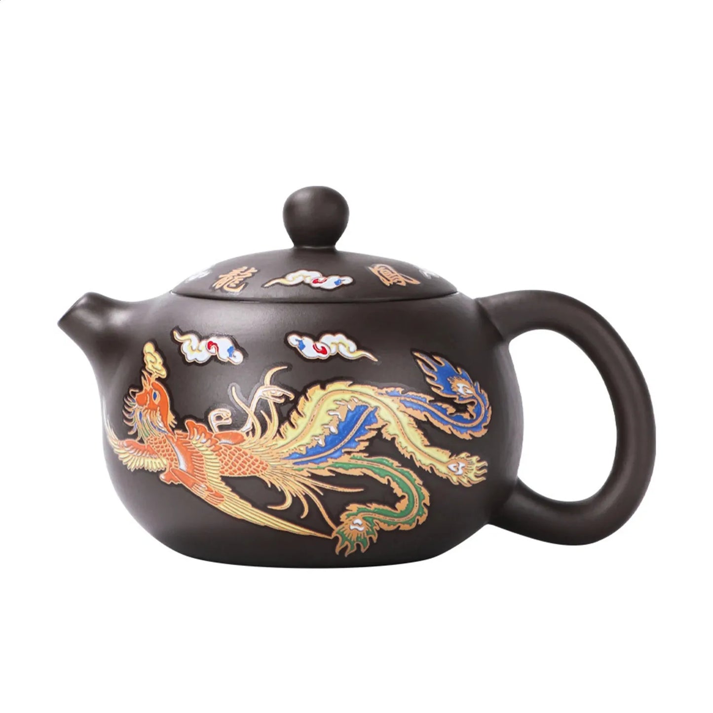 Vintage Dragons Phoenixs Purple Clay Teapot Household KungFu Tea Pot For Brewings Tea 240726