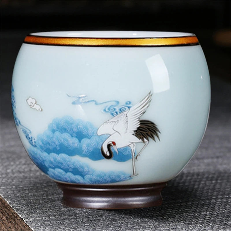 999 Silver gilt tea bowl Ru Kiln Antique Tea Cup Chinese kungfu master tea cup porcelain handpainted cup of tea Chinese tea cup