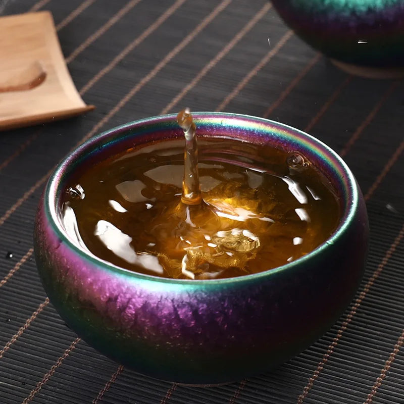 999silver Chinese zodiac colorful built sterling silver teacup ceramic kiln Kungfu tea set teacup tea cup master cup single cup
