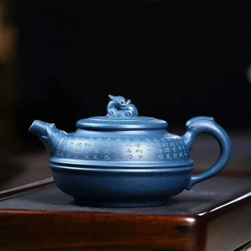 Teapots 340ml Handmade Yixing Tea Pot Purple Clay Blue Tea Pot Kung Fu Purple Sand Tea Pot Set y240701
