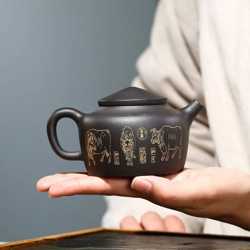 Antique Black Mud Purple Clay Tea Pot Yixing Raw Ore Beauty Tea Maker Chinese Zisha Filter Teapot Home Customized Teaware 190ml