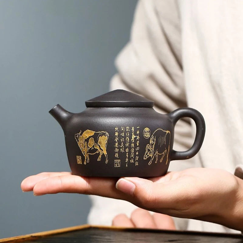 Antique Black Mud Purple Clay Tea Pot Yixing Raw Ore Beauty Tea Maker Chinese Zisha Filter Teapot Home Customized Teaware 190ml