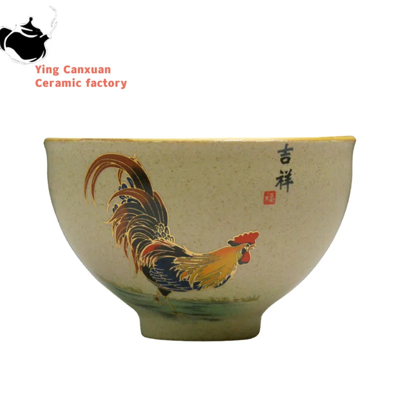 Antique Pottery Ceramic Teacup Hand Painted Cock Tea Cup Travel Portable Tea Bowl Pu'er Master Cup Chinese Tea set Accessories