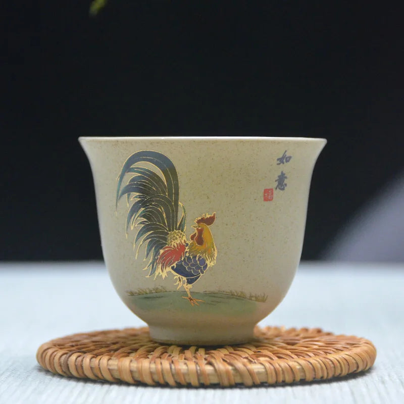 Antique Pottery Ceramic Teacup Hand Painted Cock Tea Cup Travel Portable Tea Bowl Pu'er Master Cup Chinese Tea set Accessories