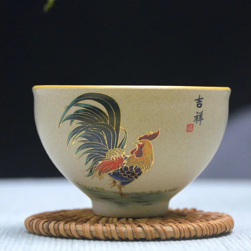 Antique Pottery Ceramic Teacup Hand Painted Cock Tea Cup Travel Portable Tea Bowl Pu'er Master Cup Chinese Tea set Accessories