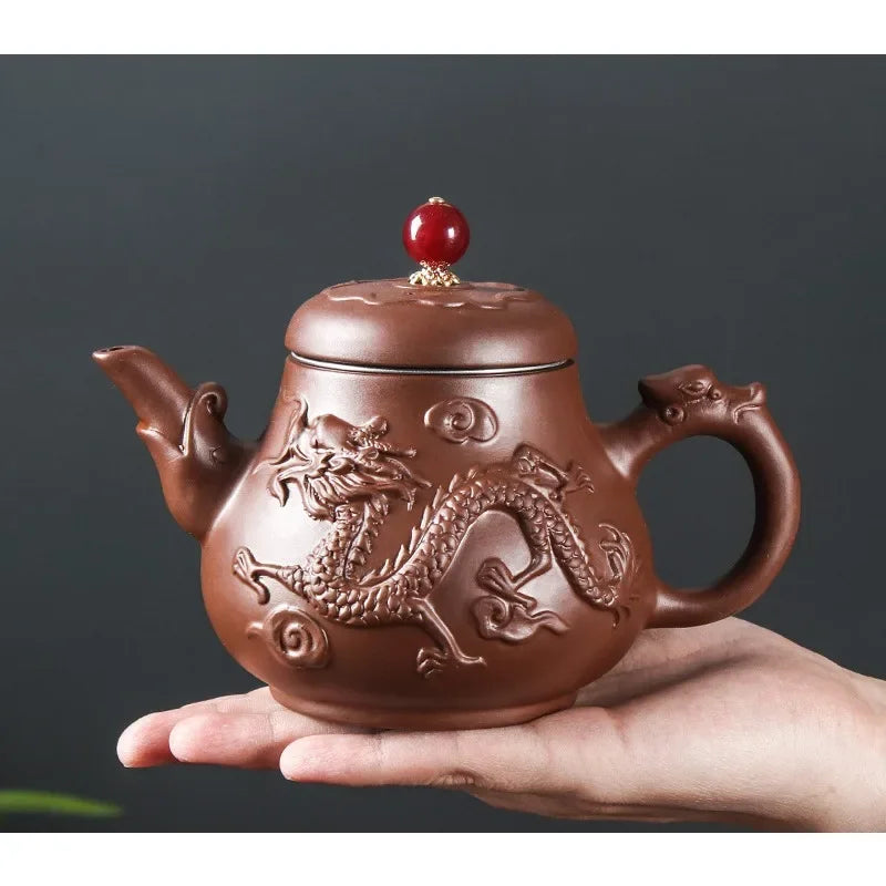 Authentic Yixing Dragon Pattern Purple Clay Tea Pot Original Mine Handmade Teapot Tea   400ml
