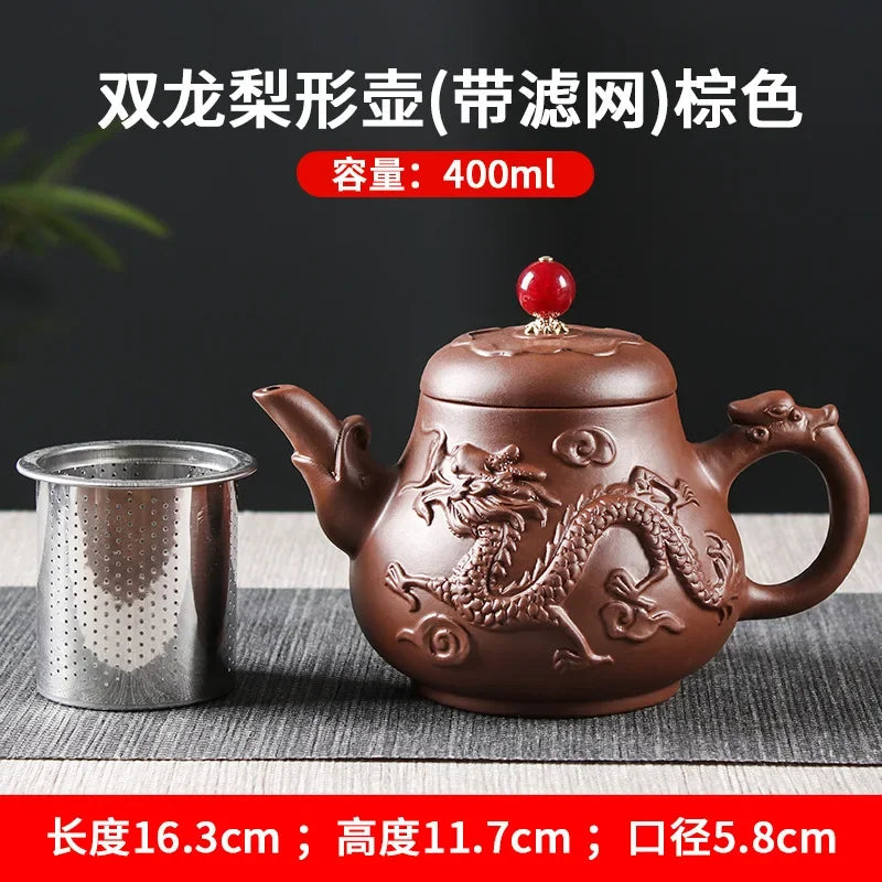 Authentic Yixing Dragon Pattern Purple Clay Tea Pot Original Mine Handmade Teapot Tea   400ml