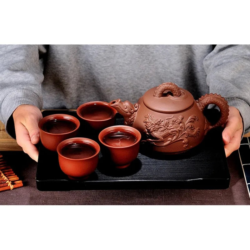 Authentic Yixing Purple Clay Tea Sets Handmade Dragon Teapot with Filter Tea Infuser Strainer Teacup Kettle Household Teaware