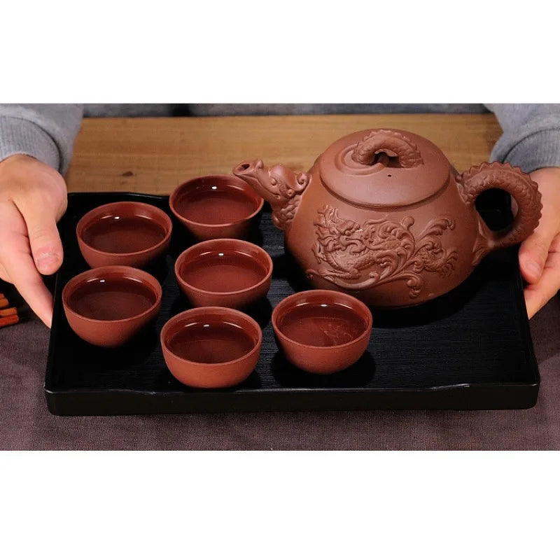 Authentic Yixing Purple Clay Tea Sets Handmade Dragon Teapot with Filter Tea Infuser Strainer Teacup Kettle Household Teaware