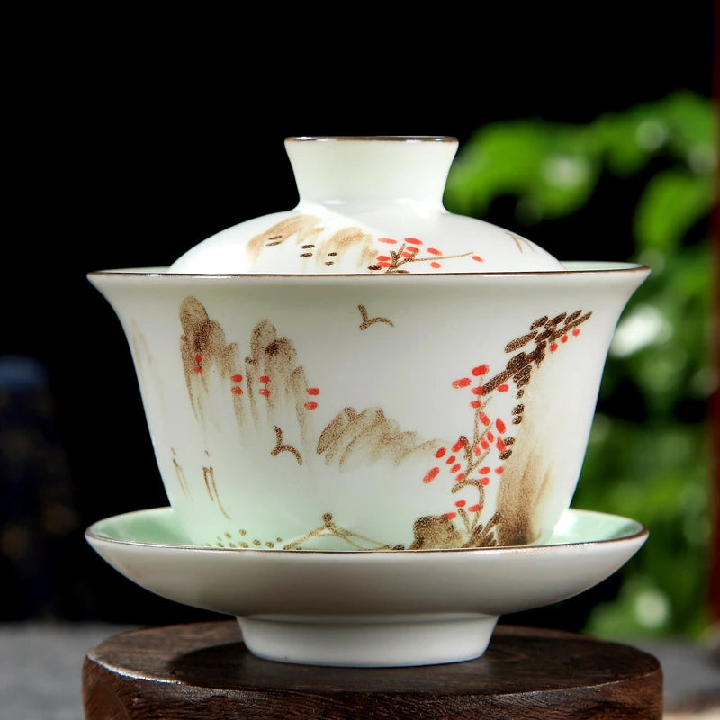 Beautifully Ceramic Sancai Gaiwan Chinese Handmade Porcelanas Tea Cup Kung Fu Teaware Bowl Home Teacups Tea Tureen