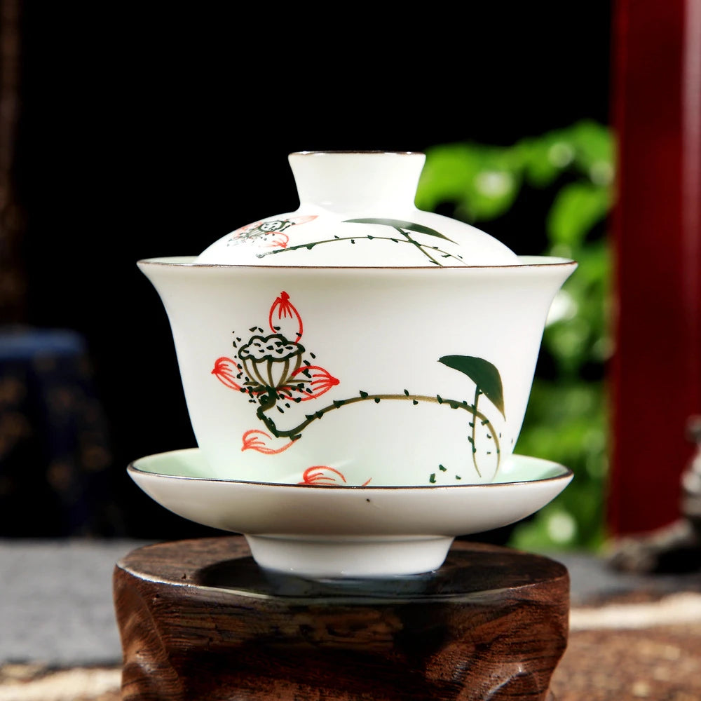 Beautifully Ceramic Sancai Gaiwan Chinese Handmade Porcelanas Tea Cup Kung Fu Teaware Bowl Home Teacups Tea Tureen