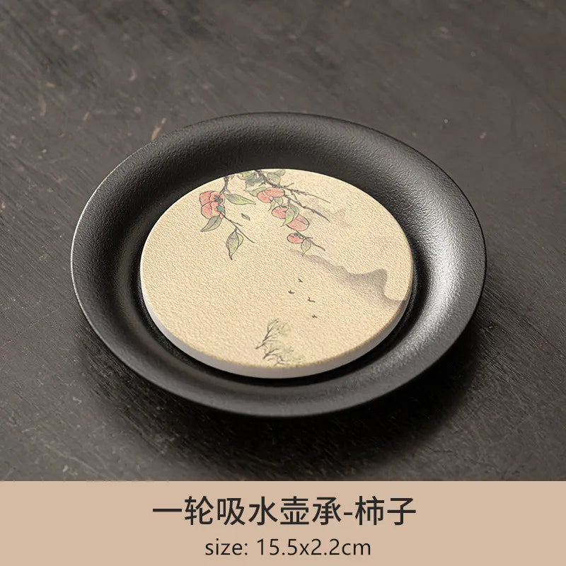 Black Pottery Water Absorption Type Tea Tray Home Quick Drying Teapot Trays Small Dry Brewing Tea Table Chinese Tea Accessories