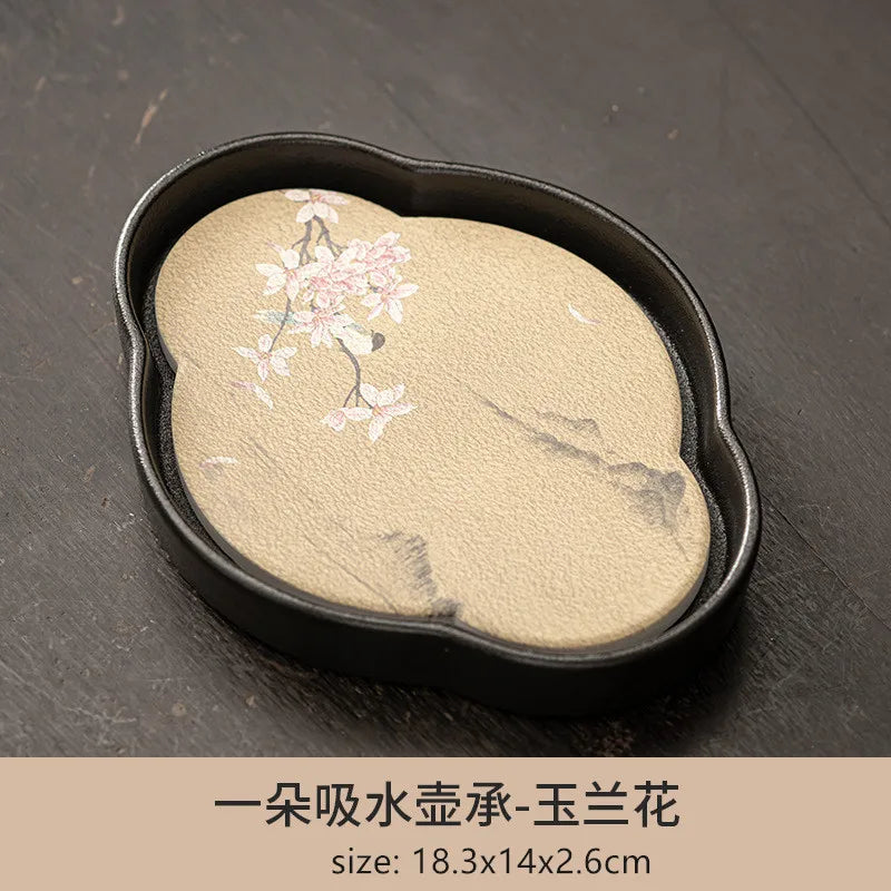 Black Pottery Water Absorption Type Tea Tray Home Quick Drying Teapot Trays Small Dry Brewing Tea Table Chinese Tea Accessories