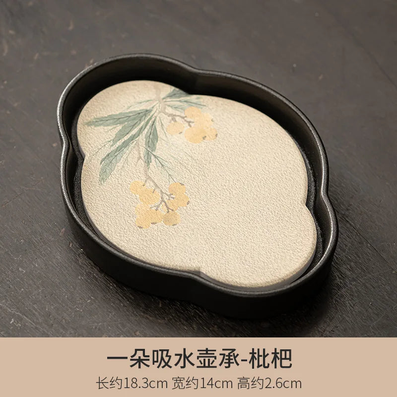 Black Pottery Water Absorption Type Tea Tray Home Quick Drying Teapot Trays Small Dry Brewing Tea Table Chinese Tea Accessories