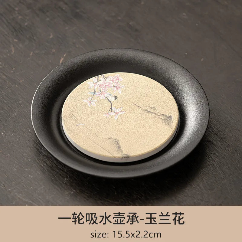 Black Pottery Water Absorption Type Tea Tray Home Quick Drying Teapot Trays Small Dry Brewing Tea Table Chinese Tea Accessories