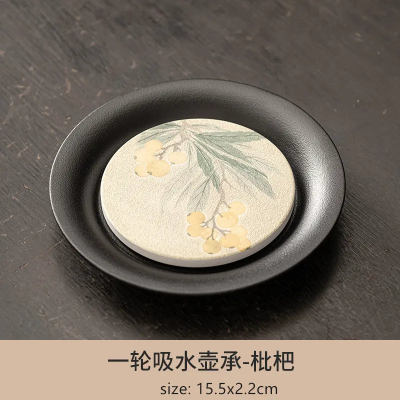 Black Pottery Water Absorption Type Tea Tray Home Quick Drying Teapot Trays Small Dry Brewing Tea Table Chinese Tea Accessories
