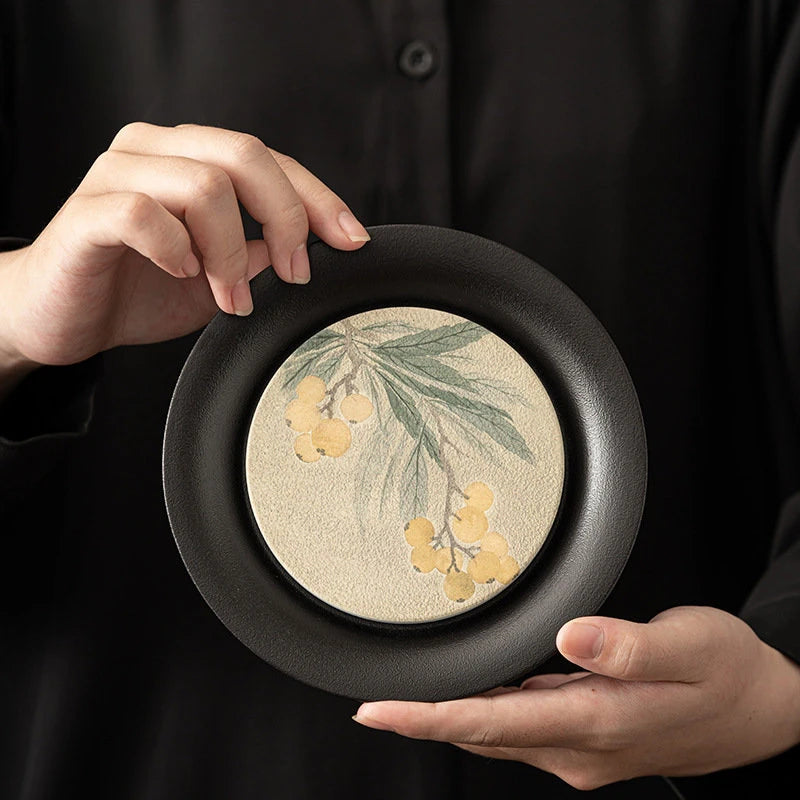 Black Pottery Water Absorption Type Tea Tray Home Quick Drying Teapot Trays Small Dry Brewing Tea Table Chinese Tea Accessories
