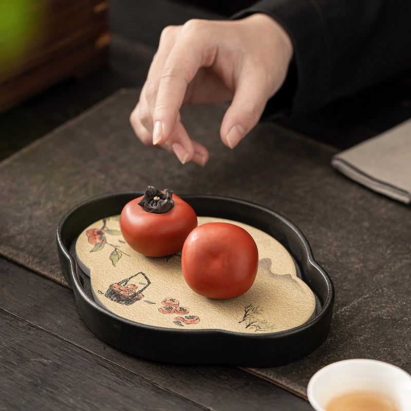 Black Pottery Water Absorption Type Tea Tray Home Quick Drying Teapot Trays Small Dry Brewing Tea Table Chinese Tea Accessories