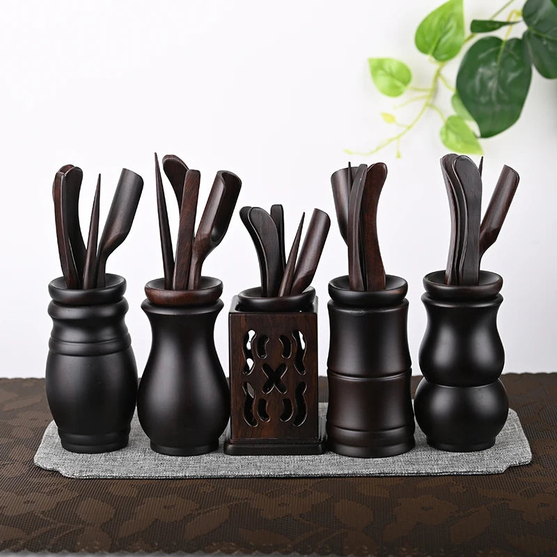 Black Sandalwood Tea Ceremony Chicken Wings, 6 Gentlemen Kungfu Tea Set Accessories, Tea Making Tools, Tea Clip Spoon