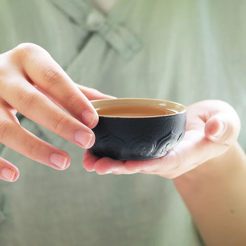 Black pottery tea set cup Portable travel teaware sets kung fu tea Japanese style mug gaiwan cup outdoor with bag teapot kettle