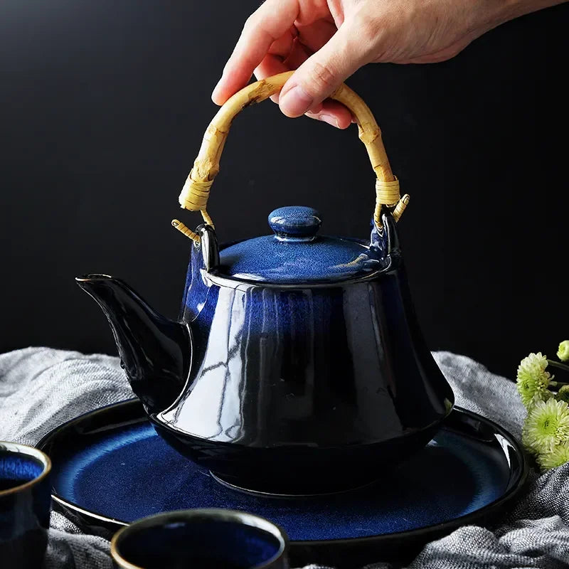Blue Cat Eye Design Teapot Chinese Traditional Ceramic Tea Cup Afternoon Tea Drinkware Set Home Decor Teaware