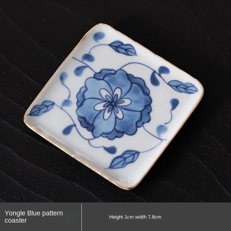 Blue and White Interlock Branch Lotus Teapot Vintage Tea Water Separation Express Single Teapot Kung Fu Tea Set Teacup Coaster