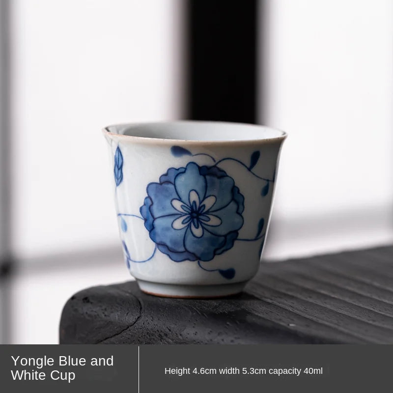 Blue and White Interlock Branch Lotus Teapot Vintage Tea Water Separation Express Single Teapot Kung Fu Tea Set Teacup Coaster