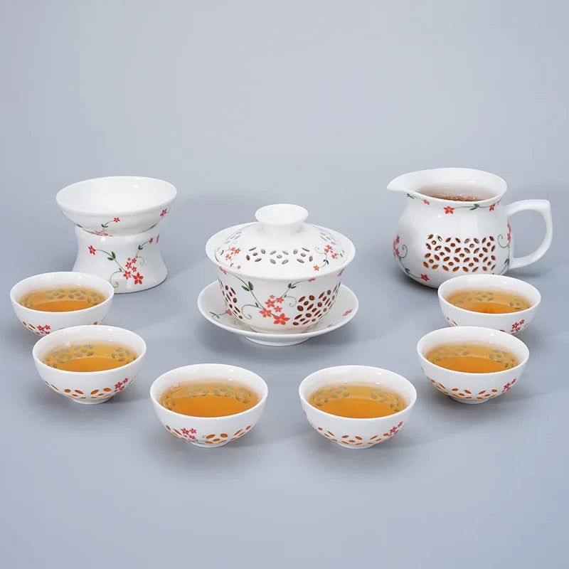 Blue-and-white exquisite tea set 1 Gaiwan 6Cups Honeycomb teapot kettles tea cup porcelain chinese kung fu tea set drinkware