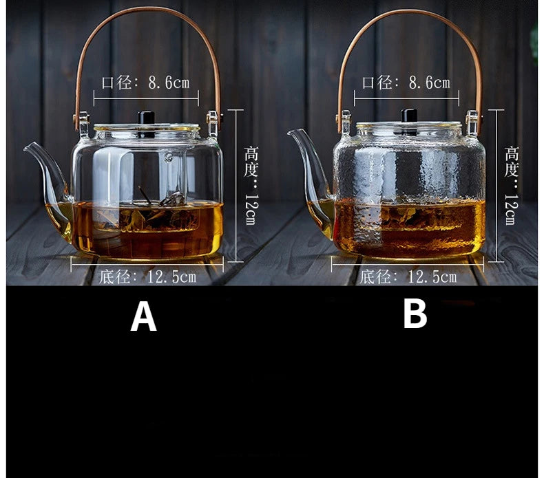 Boiling Kettle Electric Ceramic Furnace Heating Filtered Glass Steaming Teapot Tea Kettle Flower Tea Pot Flat Bamboo Teapot