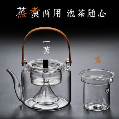 Boiling Kettle Electric Ceramic Furnace Heating Filtered Glass Steaming Teapot Tea Kettle Flower Tea Pot Flat Bamboo Teapot