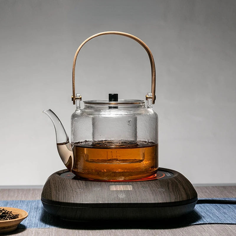 Boiling Kettle Electric Ceramic Furnace Heating Filtered Glass Steaming Teapot Tea Kettle Flower Tea Pot Flat Bamboo Teapot