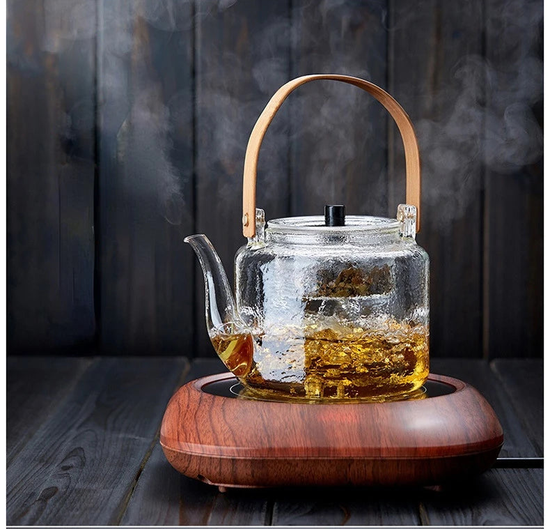 Boiling Kettle Electric Ceramic Furnace Heating Filtered Glass Steaming Teapot Tea Kettle Flower Tea Pot Flat Bamboo Teapot