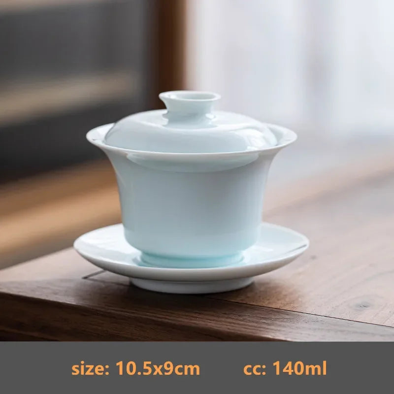 Boutique Ceramic Gaiwan Handmade Tea Maker White Porcelain with Cover Tea Bowl Chinese Tea Set Accessories Home Teacup