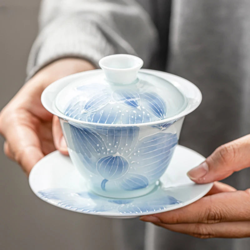 Boutique Ceramic Gaiwan Handmade Tea Maker White Porcelain with Cover Tea Bowl Chinese Tea Set Accessories Home Teacup