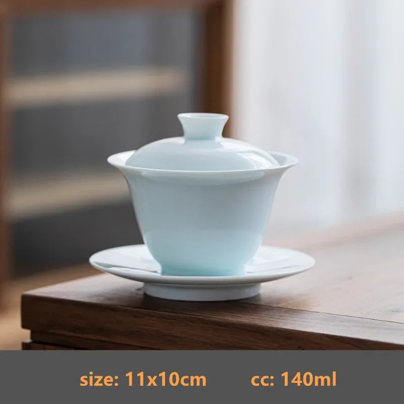 Boutique Ceramic Gaiwan Handmade Tea Maker White Porcelain with Cover Tea Bowl Chinese Tea Set Accessories Home Teacup