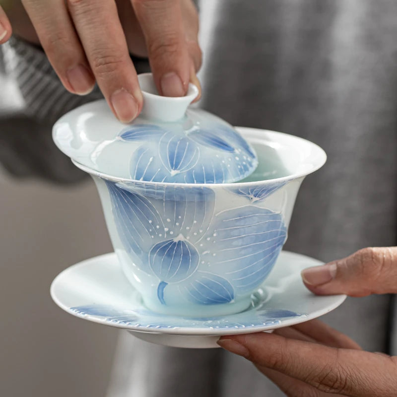 Boutique Ceramic Gaiwan Handmade Tea Maker White Porcelain with Cover Tea Bowl Chinese Tea Set Accessories Home Teacup