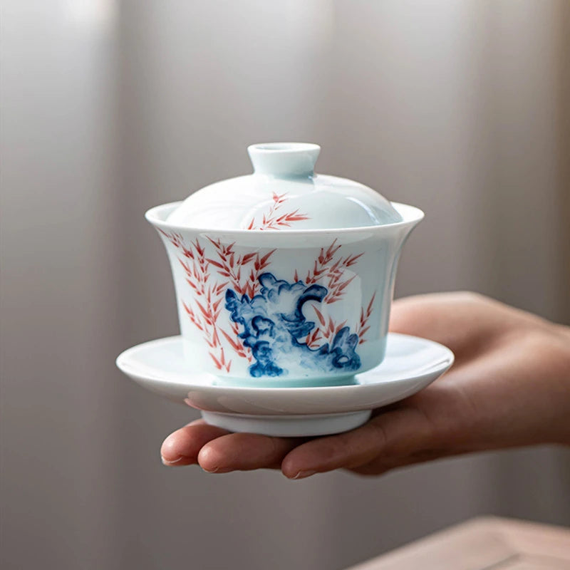 Boutique Ceramic Gaiwan Handmade Tea Maker White Porcelain with Cover Tea Bowl Chinese Tea Set Accessories Home Teacup