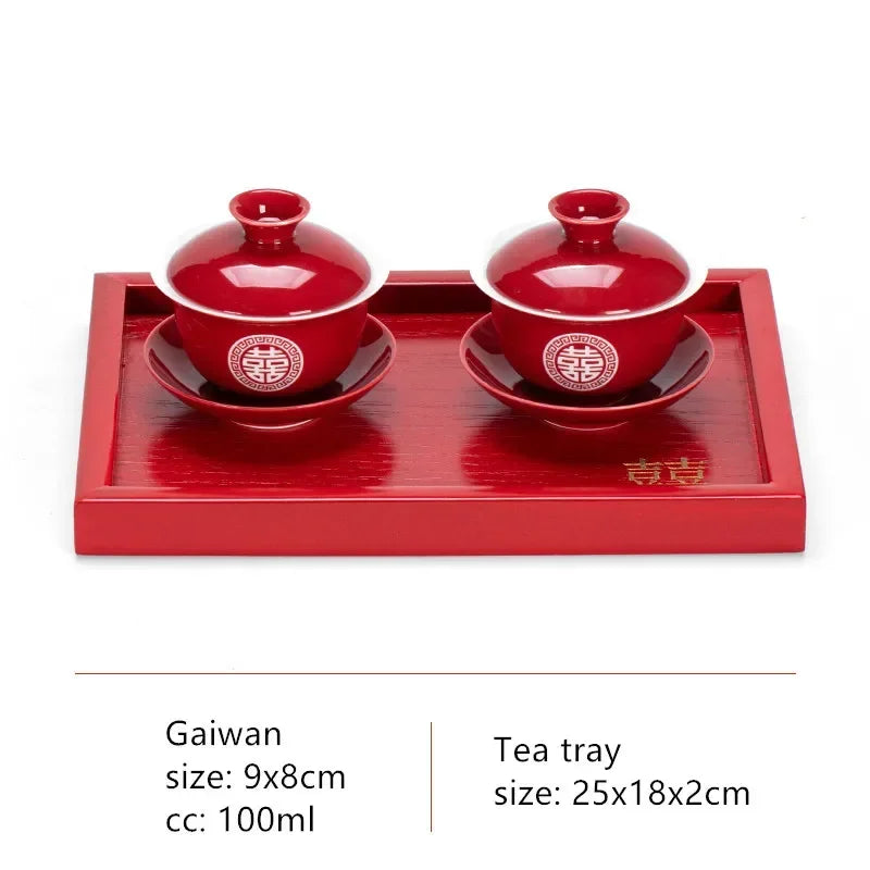 Boutique Chinese Tea Sets Red Ceramic Gaiwan Teapot Tea Tray Suit Wedding Tea Set Supplies Customized High Grade Teaware Gifts