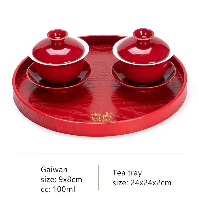 Boutique Chinese Tea Sets Red Ceramic Gaiwan Teapot Tea Tray Suit Wedding Tea Set Supplies Customized High Grade Teaware Gifts